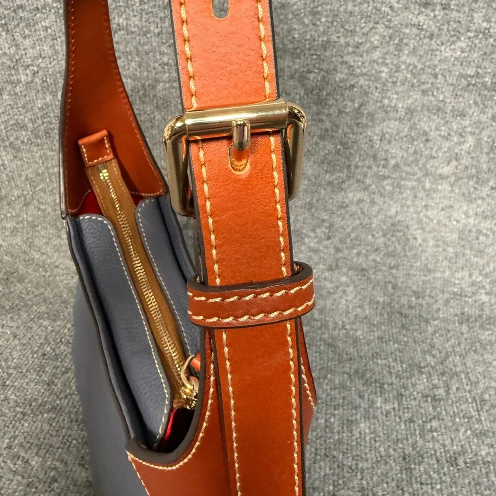 Dooney & Bourke Hobo Shoulder Bag Blue Brown Pebble Leather Colorblock Pocket
